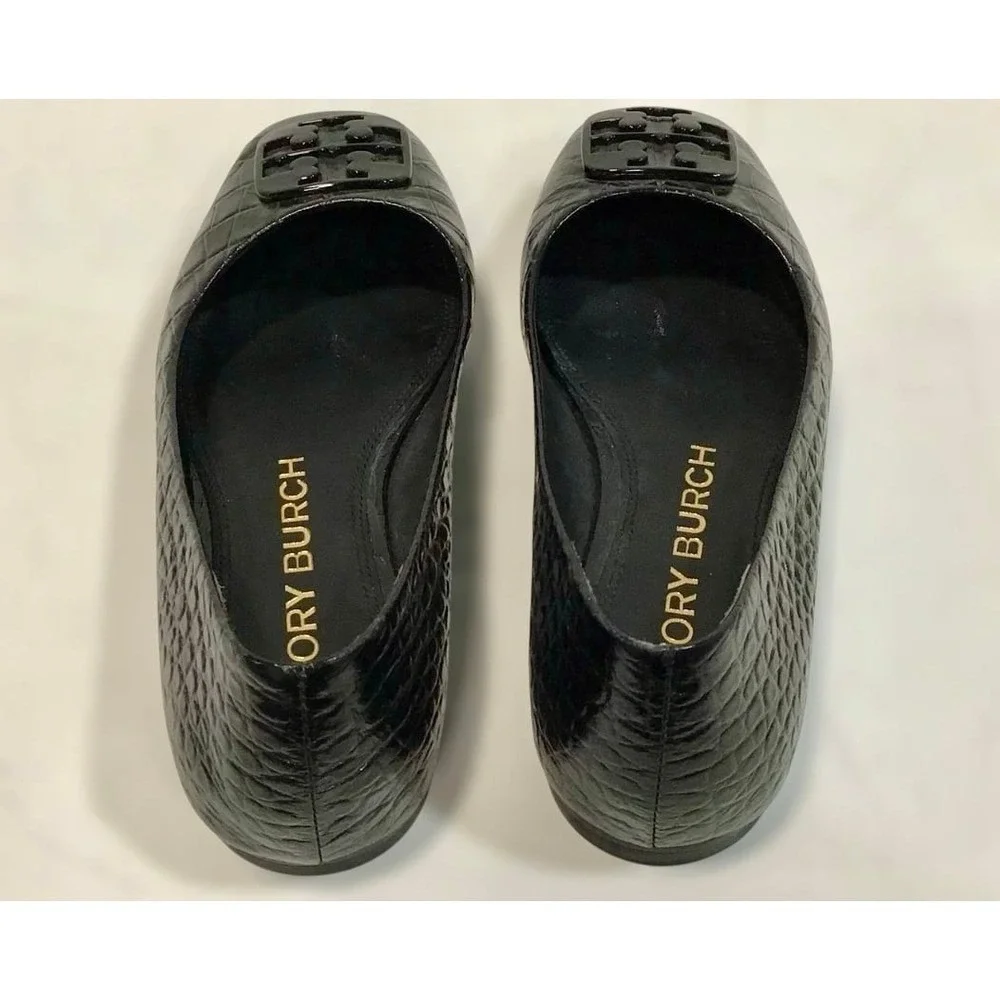 Tory Burch Black Croc Embossed Leather Ballet Flats Shoes Women Size 7M